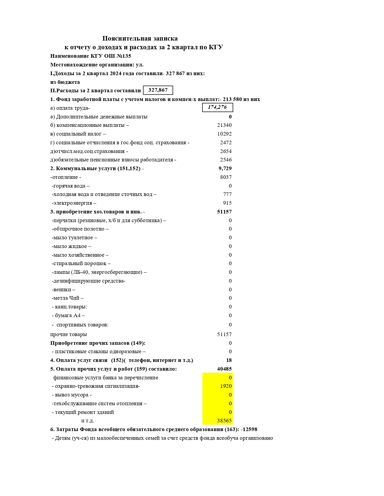 Отчет о доходах и расходах за 2 квартал 2024 г.