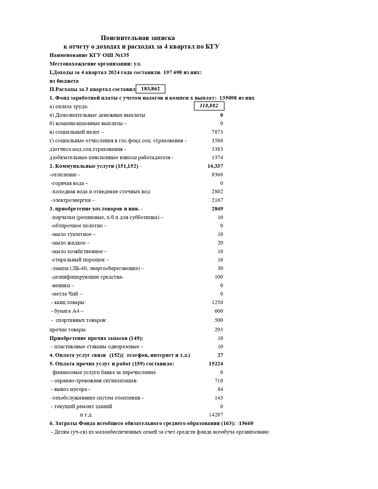 Отчет о доходах и расходах за 4 квартал 2024 г.