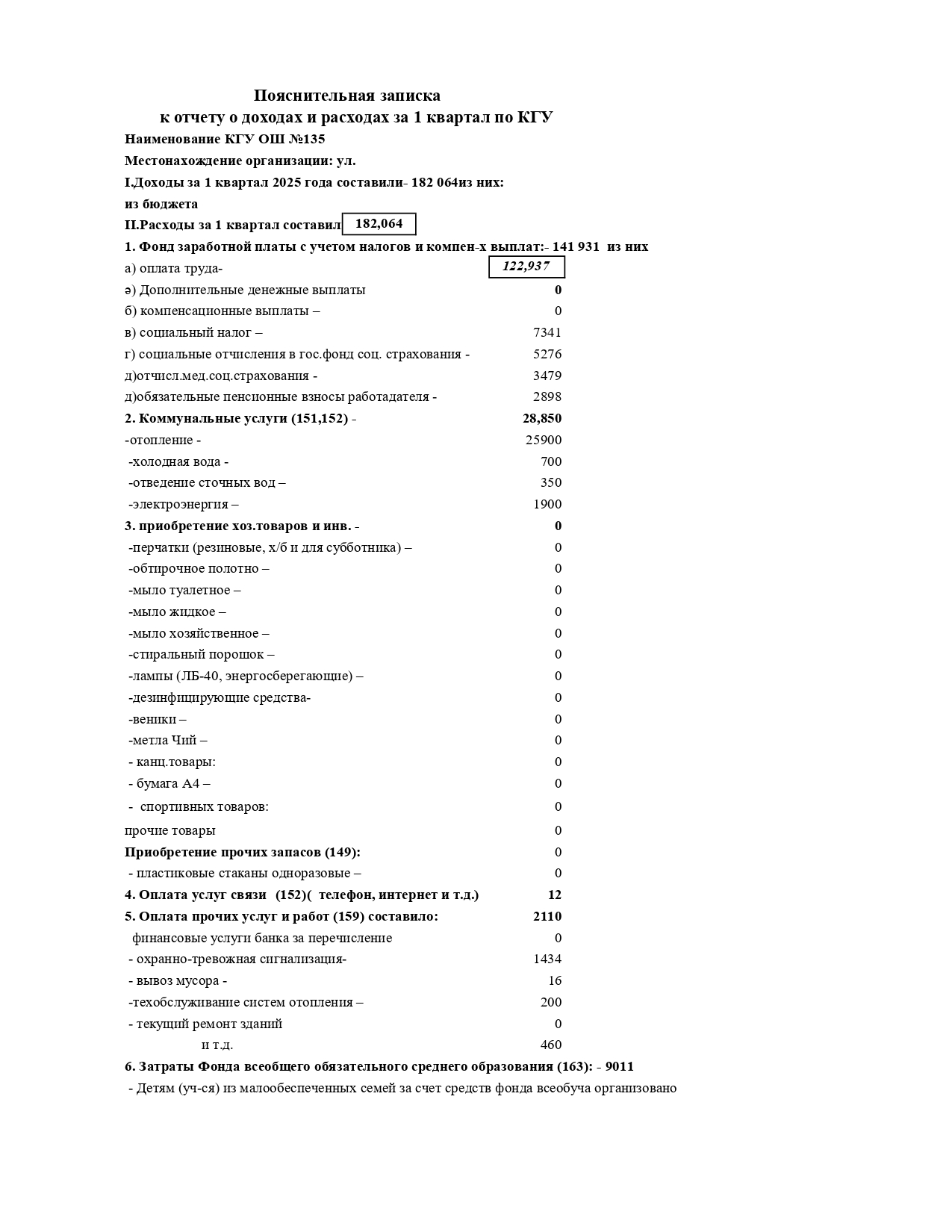 Отчет о доходах и расходах за 1 квартал 2025 г.