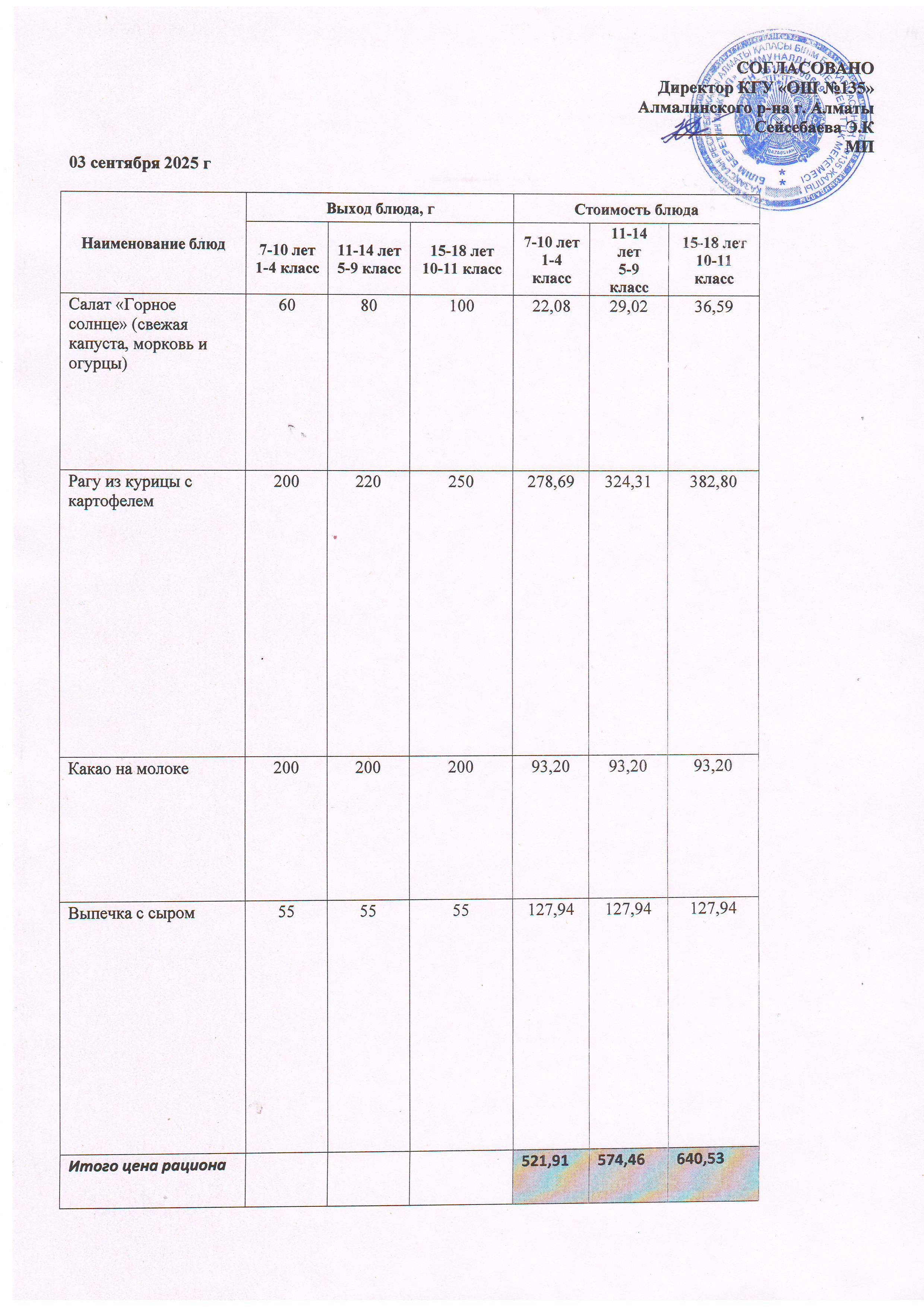 Меню на 03.09.2025