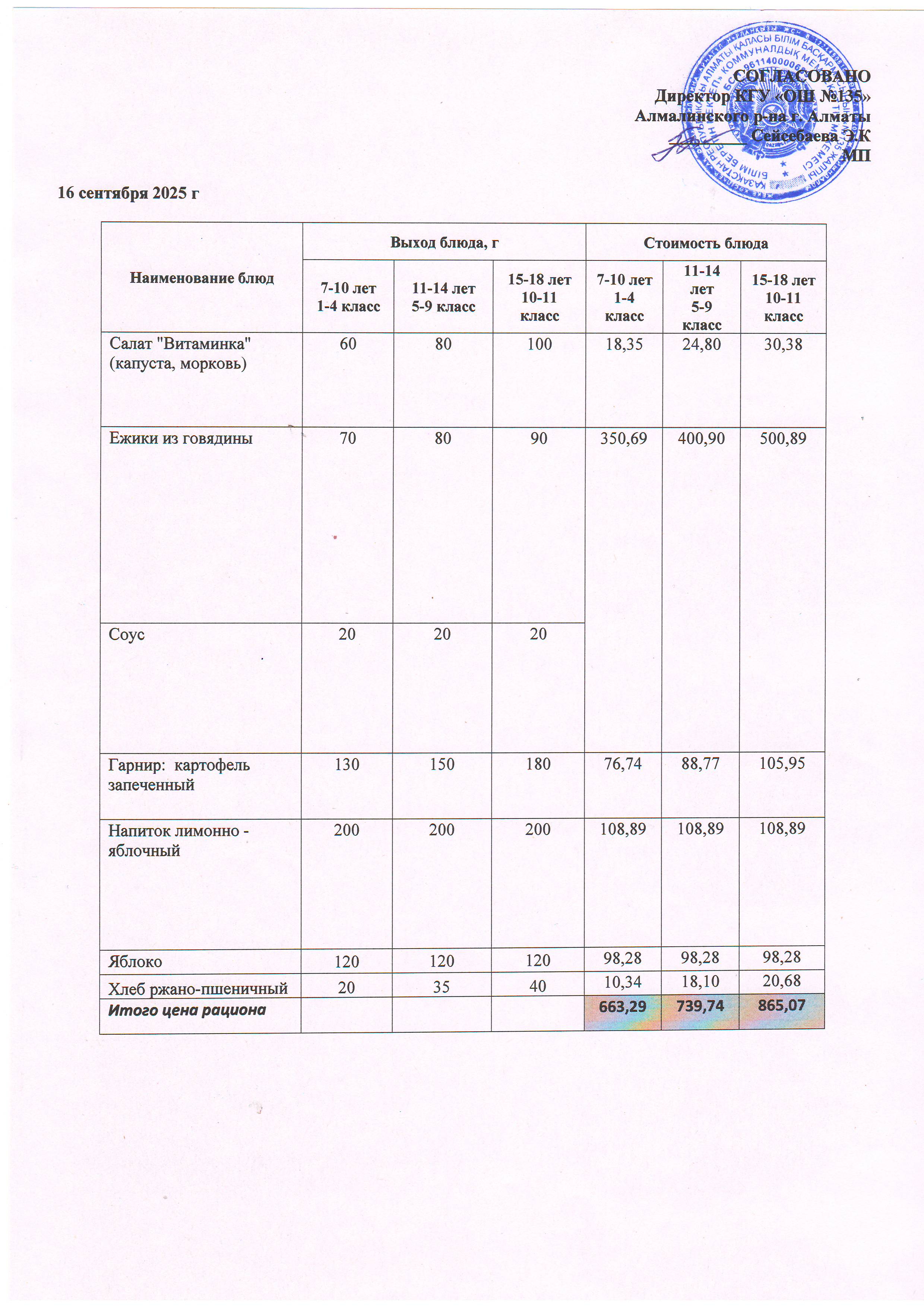 Меню на 16.09.2025